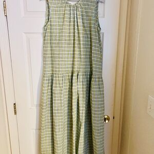 Green and White Toast  Pleated Tiered Maxi Sundress / ethically made